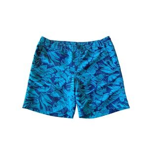 Eddie Bauer Mens Large‎ Blue Tropical Palm Leaf Swim Trunks Mesh Beach